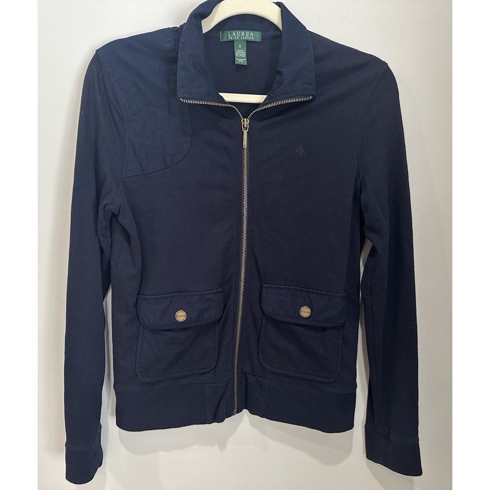 Lauren Ralph‎ Lauren Navy Zip Jacket Women's Small Equestrian Preppy Cotton